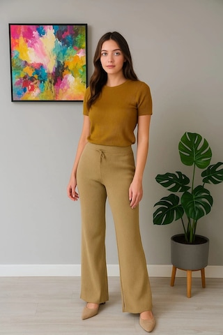 Kadın Yüksek Bel Triko Pantolon Yeşil