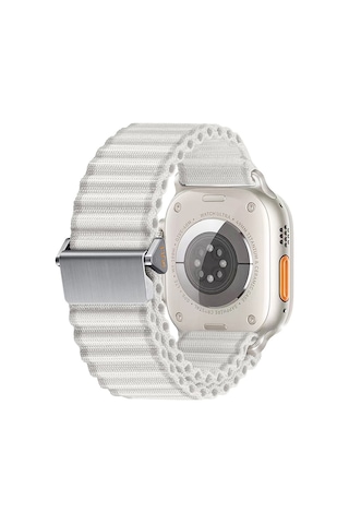 Mobilefix Watch 10 46mm Uyumlu Krd-123 Naylon Kumaş Hasır Örgülü Kordon-beyaz