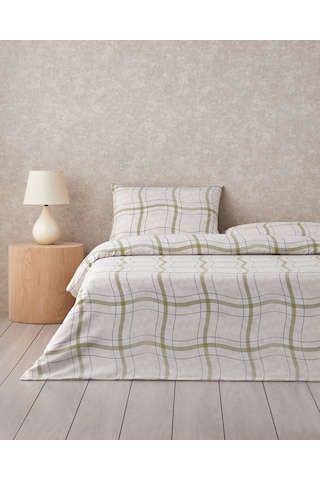 English Home Wave Check Kolay Ütülenir Çift Kişilik Çarşaflı Nevresim Takımı 200x220 Cm Açık Yeşil-bej Açık Yeşil-bej