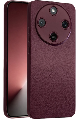 Honor Magic 8 Lite Uyumlu Deri Dokulu Yumuşak Silikon Telefon Kılıfı Kapak Bordo