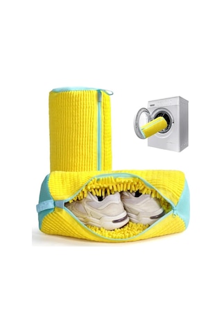 Lumaworld Yellow Çamaşır Makinesi Ayakkabı Yıkama Torbası Polyester Dikişli Fermuarlı Koruma Sarı