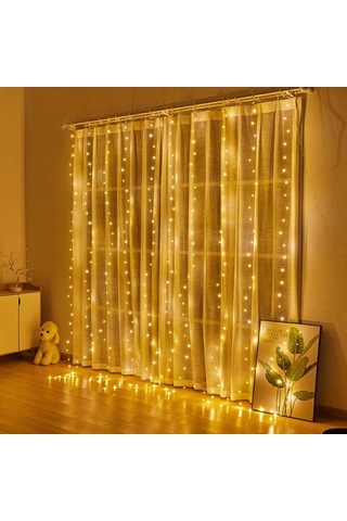 Mighty 3x3 Metre 300 Led Kumandalı Led Gece Lambası Perde Işığı Peri Led Sarı