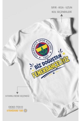 Morivokids Biz Doğuştan Fenerbahçeliyiz Kısa Kollu Bebek Body %100 Pamuk Beyaz