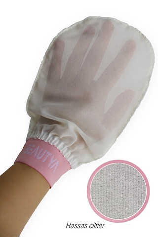 Ekru Lastikli Banyo Duş Kesesi Peeling Eldiveni %100 Floş Ipek Hassas Ciltler Için