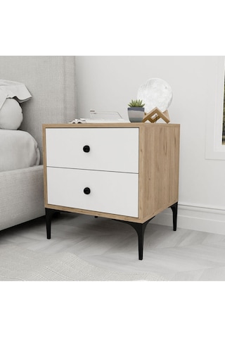 3710 Agata 2 Çekmeceli Ayaklı Komodin Sepet-beyaz