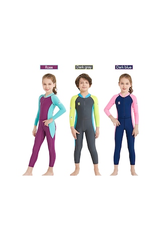 Geeksen Küçük Çocuklar İçin Tek Parça Kollu Güneşten Koruyucu Hızlı Kuruyan Yüzme Takımı Koyu Gri, S Koyu Gri