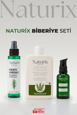 Naturix Dökülme Karşıtı ve Hızlı Saç Uzatan Doğal Biberiye Şampuanı Yağı ve Tonik Saç Bakım Seti 3'lü