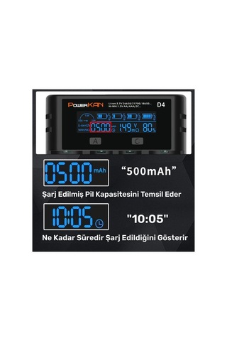 Honeybeeshop Powerkan D4 4 Yuvalı Lcd Ekranlı Usb Bağlantılı Evrensel Pil Şarj Cihazı Lityum Ni-mh Piller İçin