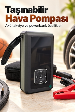 Powerbank Özellikli Akü Takviye Cihazı Ve Taşınabilir Hava Pompası Aklby-bsva58