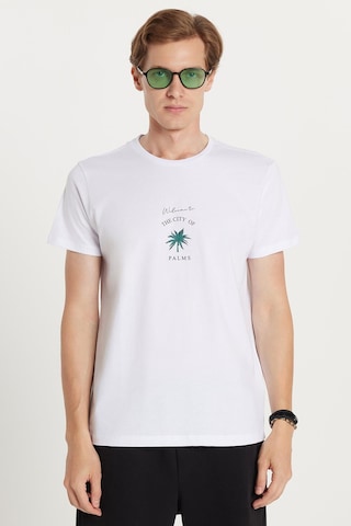 Tudors Erkek Slim Fit Dar Kesim %100 Pamuk Yumuşak Dokulu Baskılı Beyaz Bisiklet Yaka Tişört-33174 Beyaz
