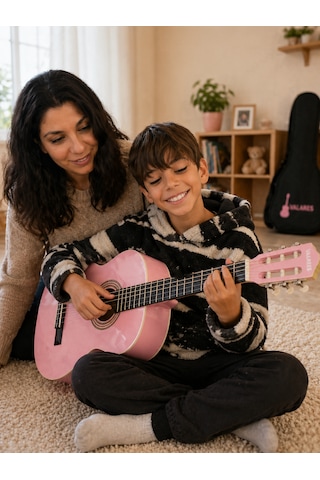 Valares Qcg3624 Klasik Gitar Soft Pembe Tasarım 39 4/4 Sap Ayarlı Köşe Korumalı Askı Aparatlı Yumuşak Tını