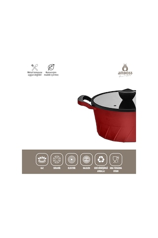 Amboss Vento 7 Parça Döküm Titanyum Kaplama Tencere Tava Seti Kırmızı Kırmızı