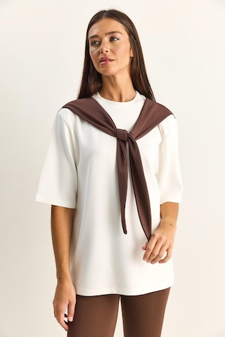 Shade Kadın Şal Detaylı Oversize Basic T-shirt 1094 60286118 - Beyaz-kahve Beyaz - Kahverengi