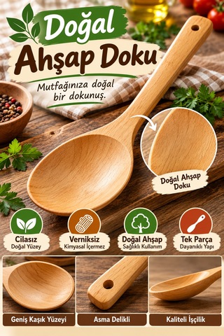 26 Cm Doğal Ahşap Servis Kepçesi Geniş Ağızlı Tahta Yemek Ve Servis Kepçesi Mutfak Gereci
