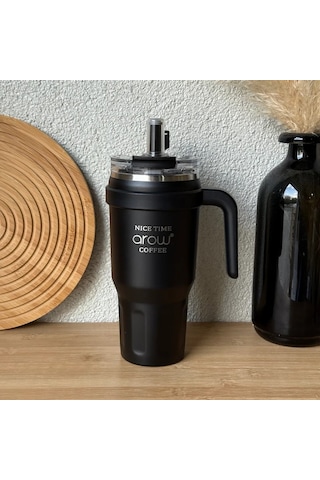 Arow Paslanmaz Çelik Tutmalı Termos Siyah 1 Litre Siyah
