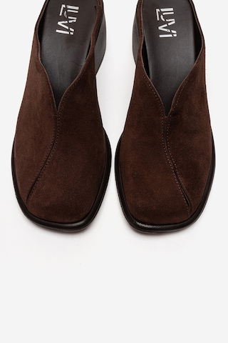 Luvishoes Ardent Kahverengi Süet Hakiki Deri Önü Kapalı Kadın Kalın Topuklu Terlik