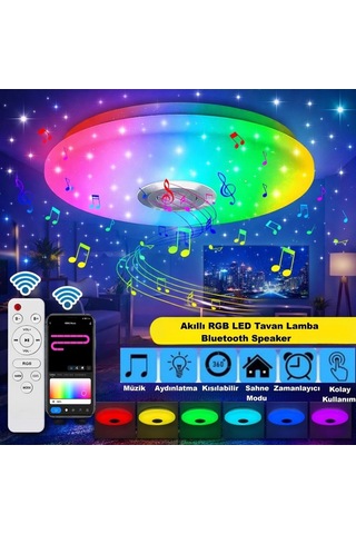 Plentiful Akıllı Tavan Lambası 60w Kısılabilir, Bluetooth Hoparlör Uzaktan Kumanda Rgb Led Renk Değişimi Lamba Müzik Dekoratif Aydınlatma Smart Çok Renkli