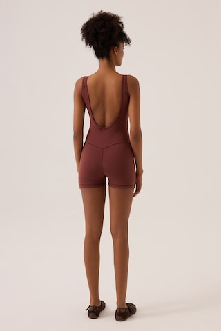 Los Ojos X Ece Bordo Kare Yaka Askılı Kısa Spor Tulum Unitard Bordo Bordo