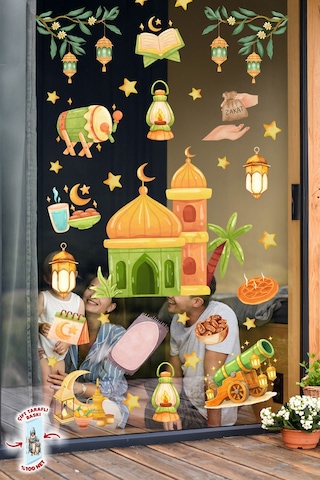 Çift Taraflı Ramazan Cam Sticker Seti Çocuklar İçin Eğitici Ramazan Pencere Süsü Ve Cam Dekoru Dijital Baskı