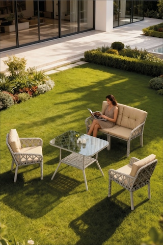 Lumisgarden Neva Rattan Bahçe Takımı 2+1+1 +masa Bej