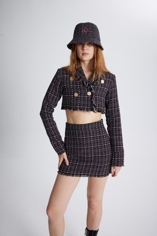 Holly Lolly Tüvit Kumaş Mini Tweed Etek Siyah