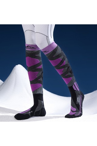 Butu Golovejoy Dwz05 1 Çift Spor Kompresyon Çorapları Kış Sıcak Yüksek Tüp Kayak Baldır Çorapları Siyah+mor Mor - Siyah