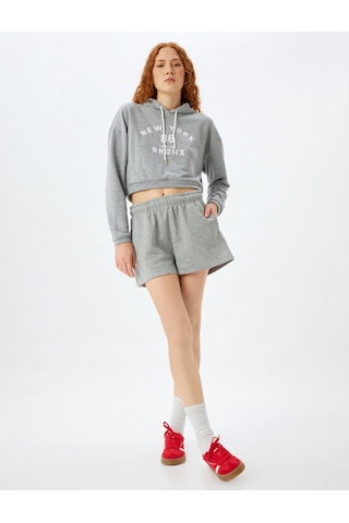 Koton Mini Şort Cepli Üç İplik Beli Lastikli Rahat Kalıp Gri 5sak70012ek Gri