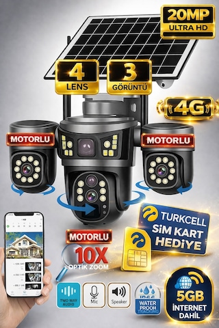 Onqam 20mp On-sg4346m 4lens 3 Ptz Kameralı 4g V380 Pro Soalr Akıllı Güvenlik Kamerası