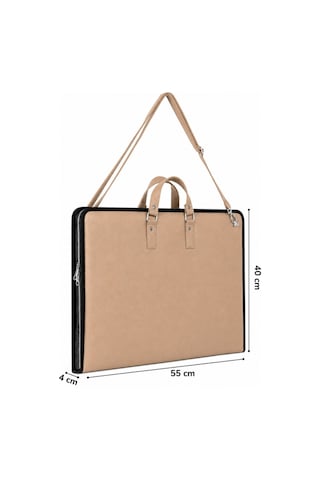 40x55 Cm Suni Deri Saplı Ve Askılı Resim Proje Çantası Camel 35x50 Cm Uyumlu, Cepli