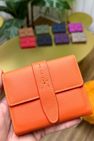 Lily Turuncu Hakiki Deri Kadın Cüzdan Kibar Şık Ve Kullanışlı Turuncu