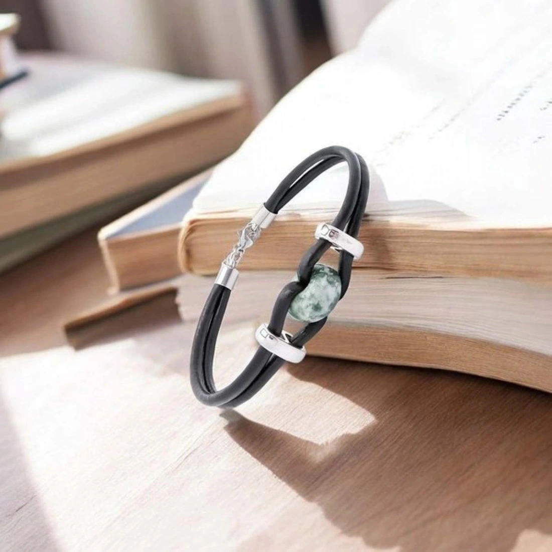 Moncuk Design Yeşil Jasper Doğal Taşlı Deri Ve Çelik Bileklik 33512b14d4 Çok Renkli