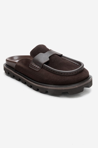 Luvishoes Vela Kahverengi Süet Hakiki Deri Kadın Terlik Kahverengi