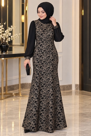 Gül&can Butik Siyah Gold İşlemeli Tesettür Abiye Elbise Siyah Gül&can Butik Siyah Gold İşlemeli Tesettür Abiye Elbise Siyah