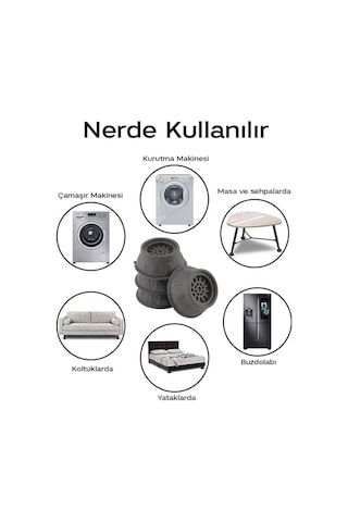 İbico Çamaşır Makine Titreşim Önleyici Ayak 4 Adet Büyük Antrasit Gri - 24'li Paket Diğer