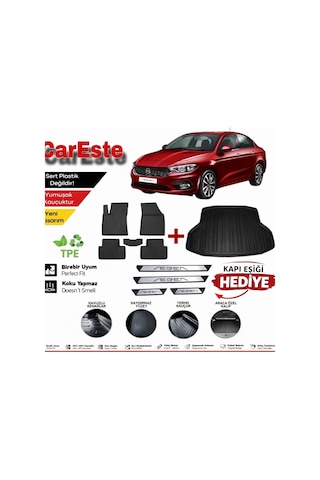 Fiat Egea Sedan 4d Havuzlu Paspas 5 Parça 2016+ Araca Özel Kaymaz Taban + Kapı Eşiği
