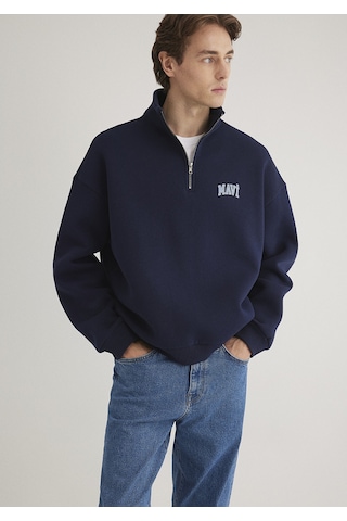 Mavi - Mavi Logo Baskılı Yarı Fermuarlı Lacivert Sweatshirt 0s10208-70497 Lacivert