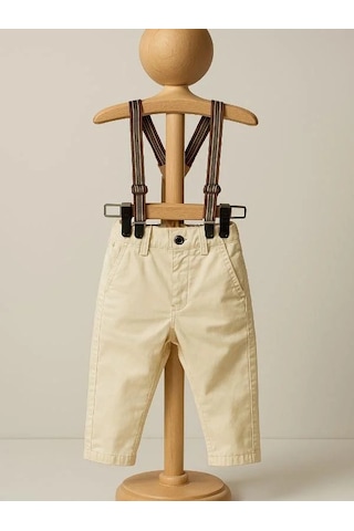 Erkek Bebek Askılı Pantolon-15710 Krem