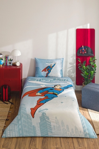 Özdilek Superman Hero Tek Kişilik Lisanslı Lastikli Çarşaf Çocuk Nevresim Takımı Mint