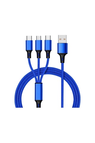 Monyee 1.2m Siyah Nylon Örgü 3'lü Kablosu - 2.4a Hızlı Şarj - Type-c, Micro Usb Ve İphone Uyumlu - Dayanıklı Ve Esnek Tasarım