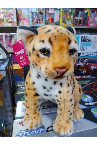 Leopar Oturan Peluş Oyuncak Turuncu