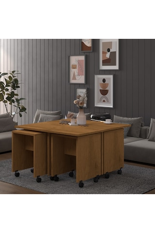 Asra Trend Akıllı Orta Sehpa OS003 %100 MDF 5 Parça Yavrulu Puf Sehpa Seti Petra