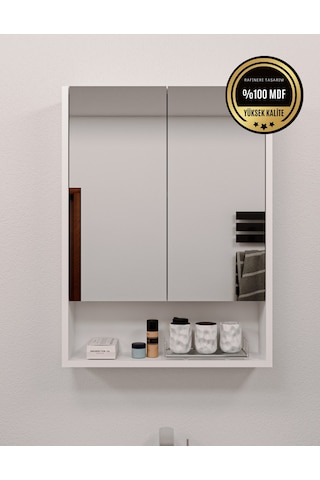 Lotus Mdf 2 Kapaklı Aynalı Banyo Dolabı Lavabo Üstü Dolap Çok Amaçlı Banyo Dolabı Beyaz