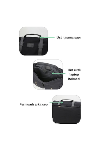 Dark Cotton 7238 Siyah Suya Dayanıklı Kanvas Postacı Çantası - 15.6 İnç Laptop Bölmeli Vintage Omuz Çantası Siyah