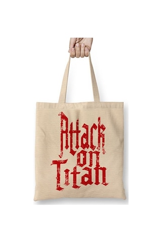 Toyaso Attack On Titan Font Logo Bez Çanta Uzun Saplı Alışveriş Çantası Plaj Çantası Beyaz