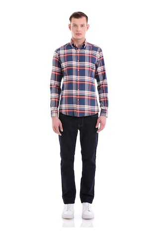 Hatemoğlu Lacivert Slim Fit Kareli 100% Pamuklu Düğmeli Yaka Uzun Kollu Kl Lacivert