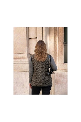 Onno Style Women Çelik Örgü Klasik Leopar Desen Triko Yelek Siyah
