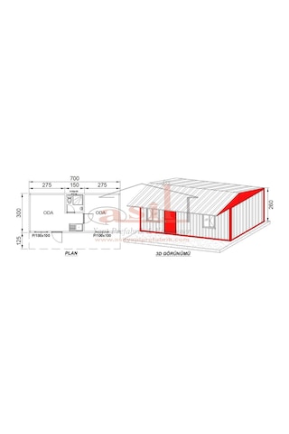 21M² 1+1 Çatı+Verandalı Dış Sac İç Pvc Kaplamalı Konut Konteyner