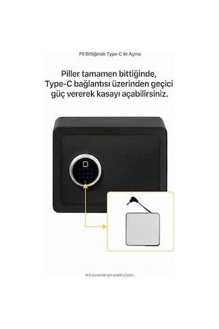 4berry Ev Ve Ofis İçin Parmak İzli Elektronik Kasa Şifreli, Metal Kasa, Type-c Acil Açma -siyah