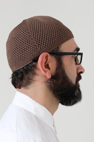 Örme Esnek Orlon Namaz Takke - Kahverengi - Smz
