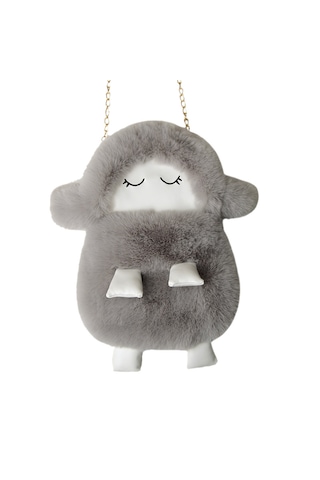 Sevimli Peluş Bebek Sırt Çantası-gri Gri